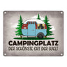 Campingplatz Metallschild mit Wohnwagen Motiv Wohnmobil Urlaub Hobby Natur Ort