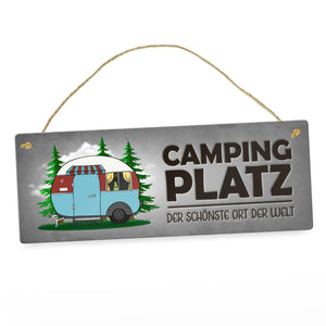 Campingplatz Metallschild schmal mit Wohnwagen Motiv Wohnmobil Urlaub Hobby Ort