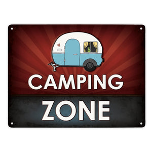 Camping Zone Metallschild mit Wohnwagen Motiv Wohnwagen Wohnmobil Urlaub