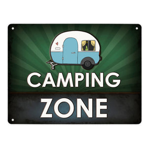 Camping Zone Metallschild mit Wohnwagen Motiv Wohnwagen Wohnmobil Urlaub