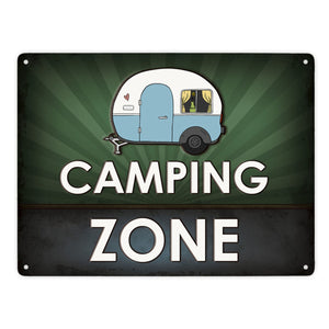 Camping Zone Metallschild mit Wohnwagen Motiv Wohnwagen Wohnmobil Urlaub