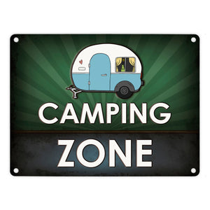 Camping Zone Metallschild mit Wohnwagen Motiv Wohnwagen Wohnmobil Urlaub