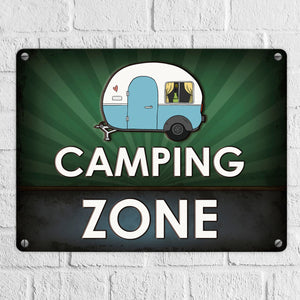 Camping Zone Metallschild mit Wohnwagen Motiv Wohnwagen Wohnmobil Urlaub