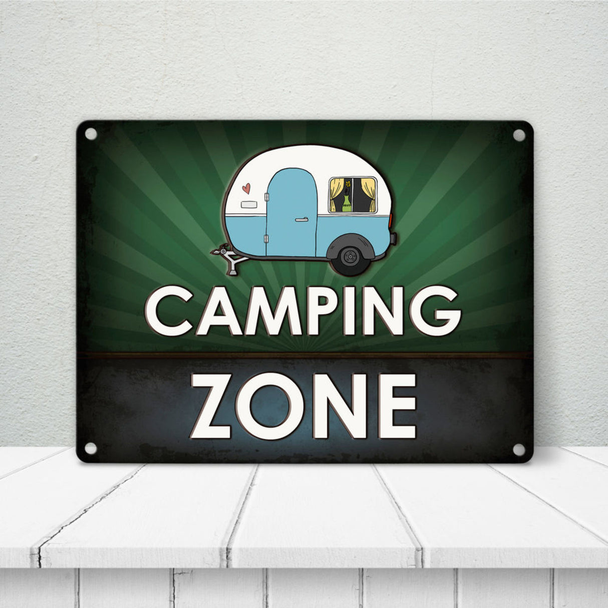 Camping Zone Metallschild mit Wohnwagen Motiv Wohnwagen Wohnmobil Urlaub