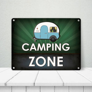 Camping Zone Metallschild mit Wohnwagen Motiv Wohnwagen Wohnmobil Urlaub
