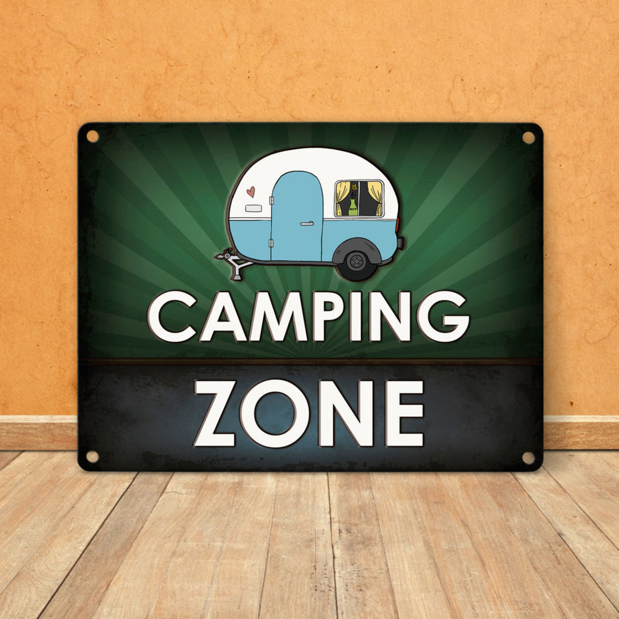Camping Zone Metallschild mit Wohnwagen Motiv Wohnwagen Wohnmobil Urlaub