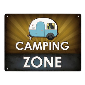 Camping Zone Metallschild mit Wohnwagen Motiv Wohnwagen Wohnmobil Urlaub