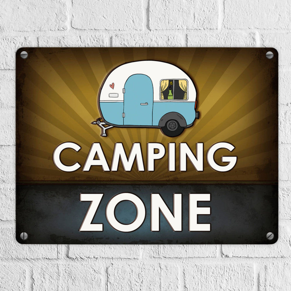 Camping Zone Metallschild mit Wohnwagen Motiv Wohnwagen Wohnmobil Urlaub