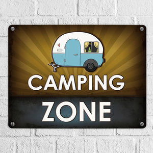 Camping Zone Metallschild mit Wohnwagen Motiv Wohnwagen Wohnmobil Urlaub