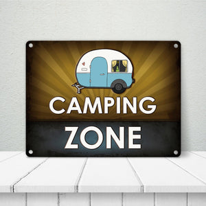 Camping Zone Metallschild mit Wohnwagen Motiv Wohnwagen Wohnmobil Urlaub