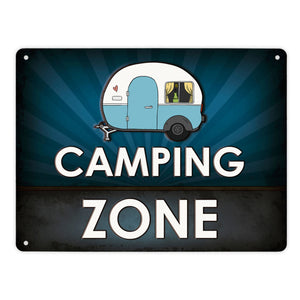 Camping Zone Metallschild mit Wohnwagen Motiv Wohnwagen Wohnmobil Urlaub