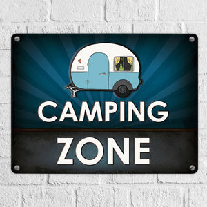 Camping Zone Metallschild mit Wohnwagen Motiv Wohnwagen Wohnmobil Urlaub