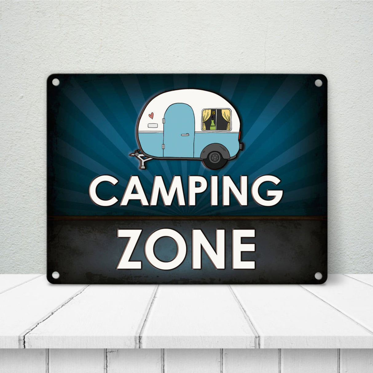 Camping Zone Metallschild mit Wohnwagen Motiv Wohnwagen Wohnmobil Urlaub