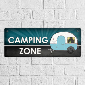 Camping Zone Metallschild mit Wohnwagen Motiv Wohnwagen Wohnmobil Urlaub