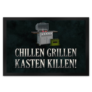 Chillen, grillen, Kasten killen Fußmatte mit Grill Motiv