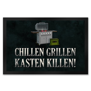 Chillen, grillen, Kasten killen Fußmatte mit Grill Motiv