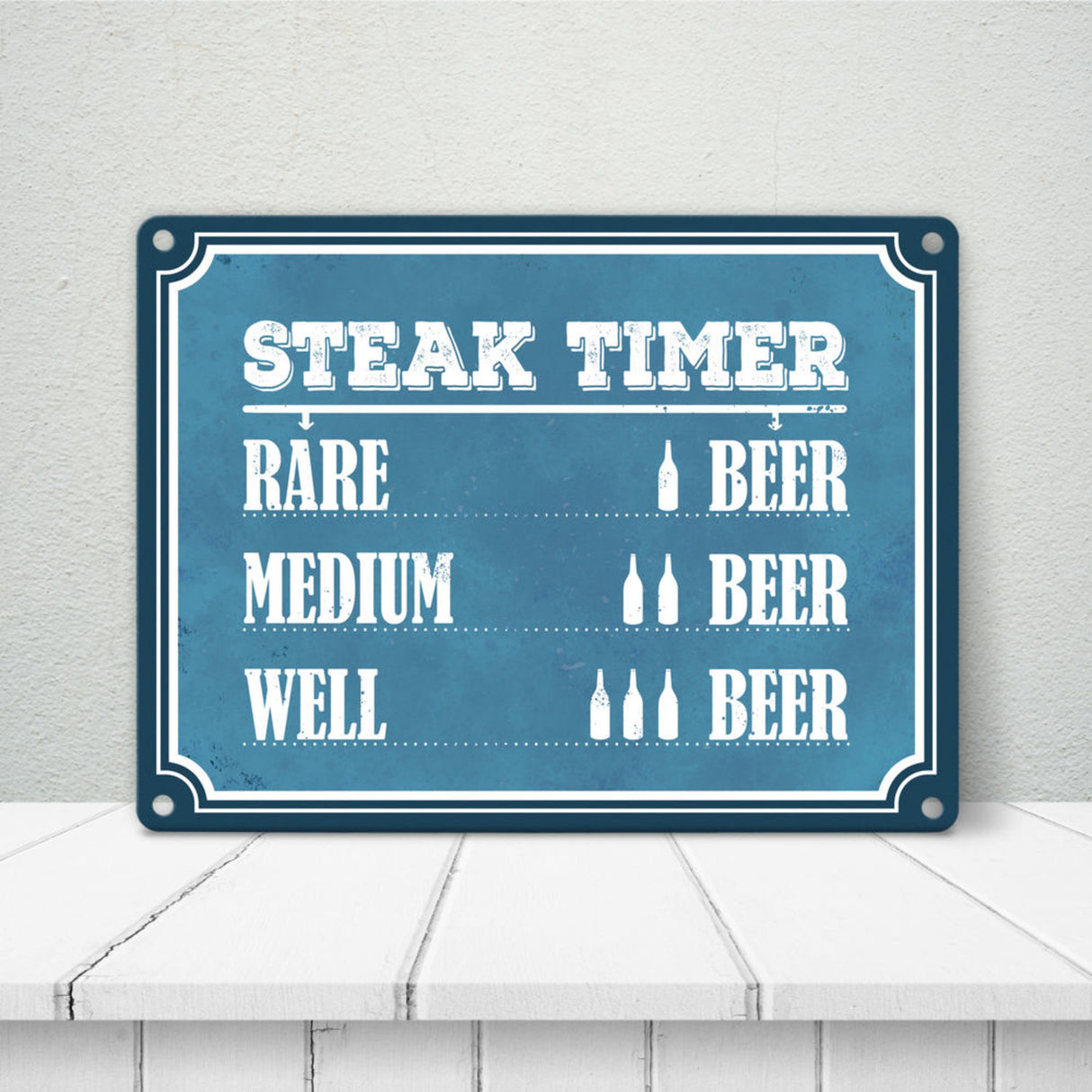 Steak Timer Metallschild Bier Grill grillen Fleisch Feier Freunde Hobby Rare Medium Well Done English