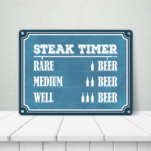 Steak Timer Metallschild Bier Grill grillen Fleisch Feier Freunde Hobby Rare Medium Well Done English