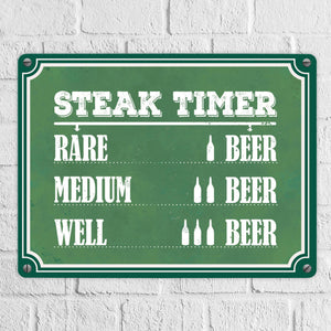 Steak Timer Metallschild Bier Grill grillen Fleisch Feier Freunde Hobby Rare Medium Well Done English