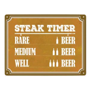 Steak Timer Metallschild Bier Grill grillen Fleisch Feier Freunde Hobby Rare Medium Well Done English