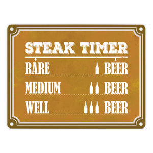 Steak Timer Metallschild Bier Grill grillen Fleisch Feier Freunde Hobby Rare Medium Well Done English