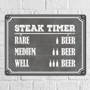 Steak Timer Metallschild Bier Grill grillen Fleisch Feier Freunde Hobby Rare Medium Well Done English