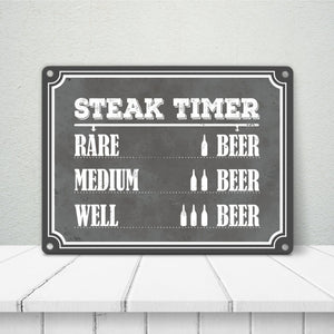 Steak Timer Metallschild Bier Grill grillen Fleisch Feier Freunde Hobby Rare Medium Well Done English