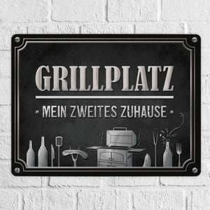 Grillplatz mein zweites Zuhause Metallschild Grill grillen Fleisch Bier Wurst Hobby Freunde
