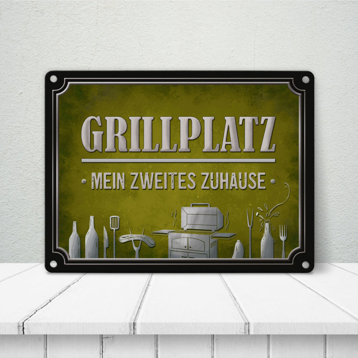 Grillplatz mein zweites Zuhause Metallschild Grill grillen Fleisch Bier Wurst Hobby Freunde