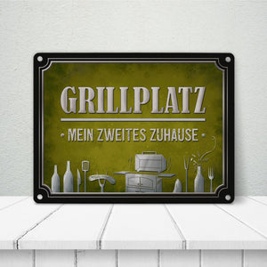 Grillplatz mein zweites Zuhause Metallschild Grill grillen Fleisch Bier Wurst Hobby Freunde