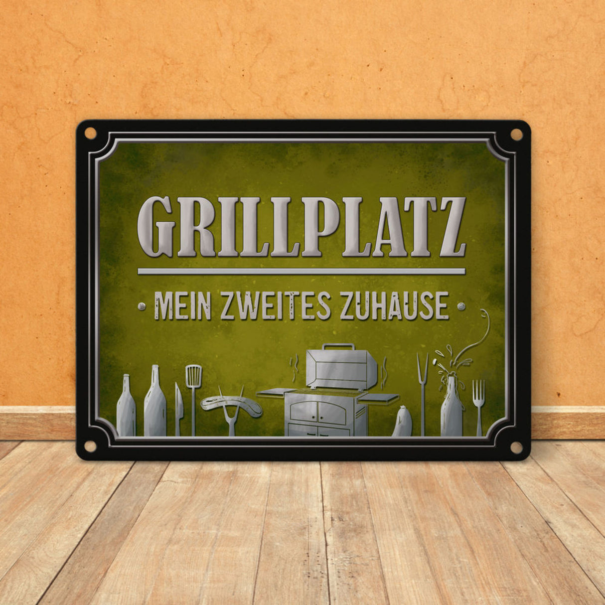Grillplatz mein zweites Zuhause Metallschild Grill grillen Fleisch Bier Wurst Hobby Freunde