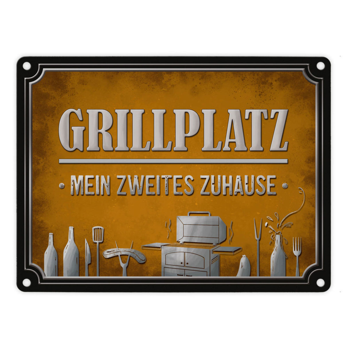 Grillplatz mein zweites Zuhause Metallschild Grill grillen Fleisch Bier Wurst Hobby Freunde