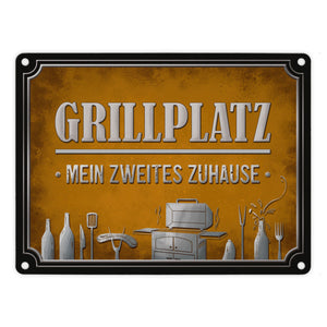 Grillplatz mein zweites Zuhause Metallschild Grill grillen Fleisch Bier Wurst Hobby Freunde