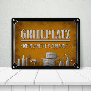 Grillplatz mein zweites Zuhause Metallschild Grill grillen Fleisch Bier Wurst Hobby Freunde