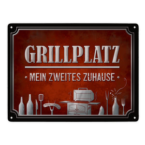 Grillplatz mein zweites Zuhause Metallschild Grill grillen Fleisch Bier Wurst Hobby Freunde