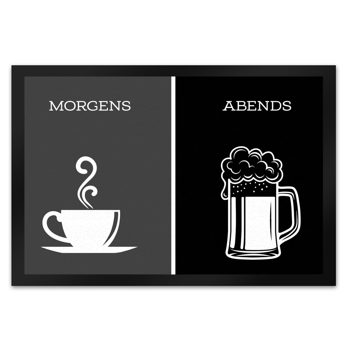 Morgengetränk und Abendgetränk Fußmatte Alkohol Kaffee Wein Bier Getränk Morgen Abend Genuss Ablauf