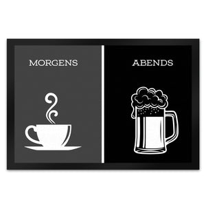 Morgengetränk und Abendgetränk Fußmatte Alkohol Kaffee Wein Bier Getränk Morgen Abend Genuss Ablauf