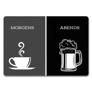 Morgengetränk und Abendgetränk Fußmatte Alkohol Kaffee Wein Bier Getränk Morgen Abend Genuss Ablauf
