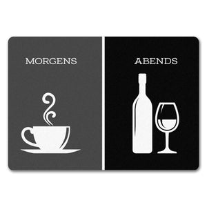 Morgengetränk und Abendgetränk Fußmatte Alkohol Kaffee Wein Bier Getränk Morgen Abend Genuss Ablauf