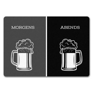 Morgengetränk und Abendgetränk Fußmatte Alkohol Kaffee Wein Bier Getränk Morgen Abend Genuss Ablauf