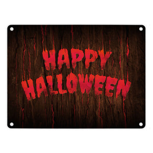 Happy Halloween Metallschild in Holz Optik Haustüre Türe Nacht Angst Hexe