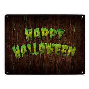 Happy Halloween Metallschild in Holz Optik Haustüre Türe Nacht Angst Hexe