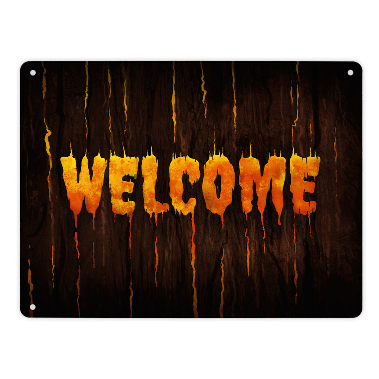 Welcome Metallschild in Holz Optik Halloween Teufel Hölle Kind Kinder Nacht