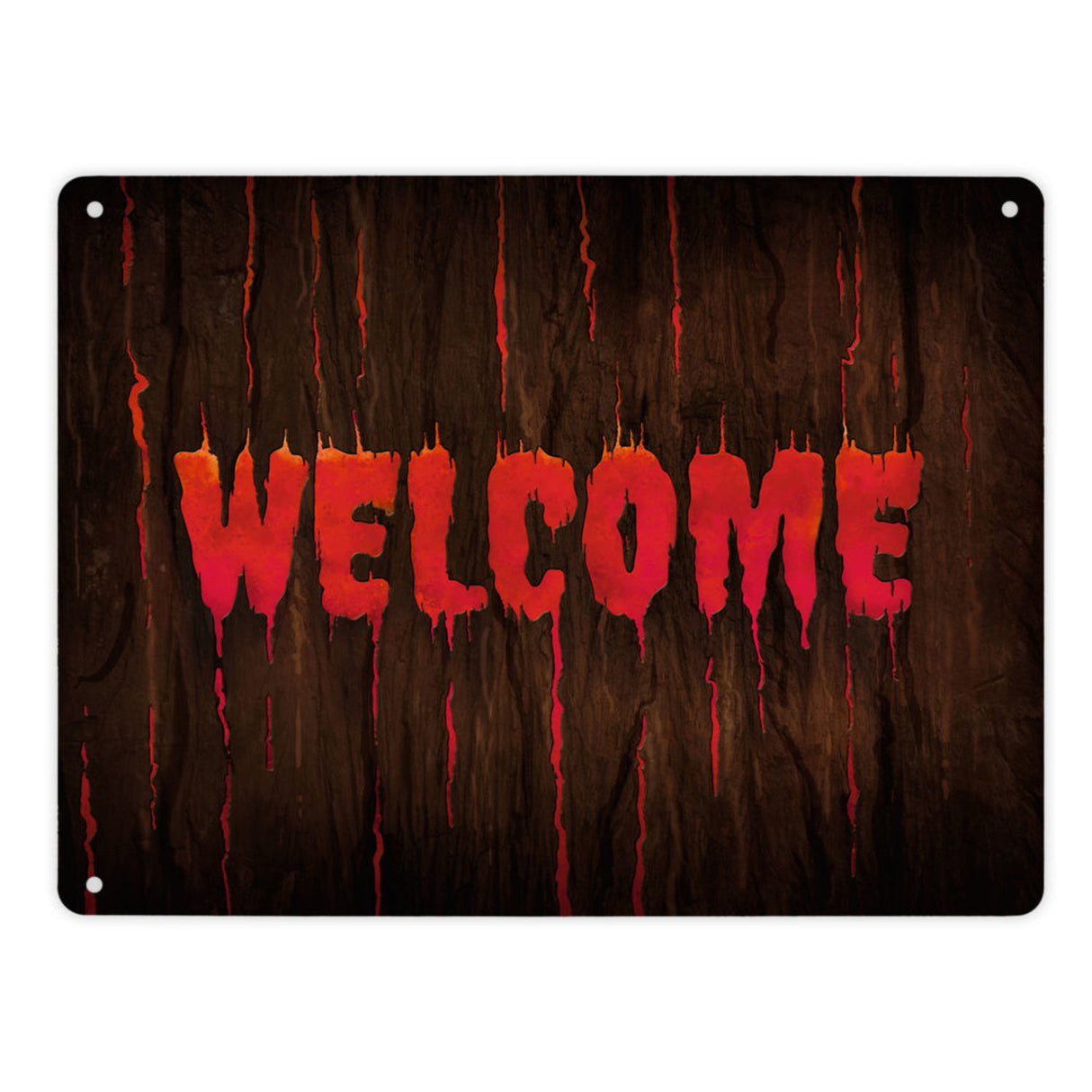 Welcome Metallschild in Holz Optik Halloween Teufel Hölle Kind Kinder Nacht