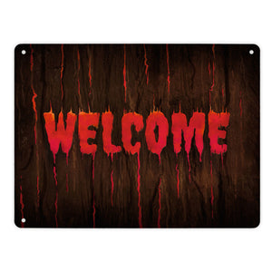 Welcome Metallschild in Holz Optik Halloween Teufel Hölle Kind Kinder Nacht