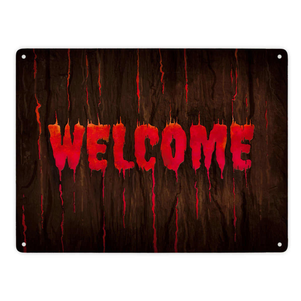 Welcome Metallschild in Holz Optik Halloween Teufel Hölle Kind Kinder Nacht