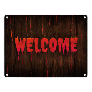 Welcome Metallschild in Holz Optik Halloween Teufel Hölle Kind Kinder Nacht