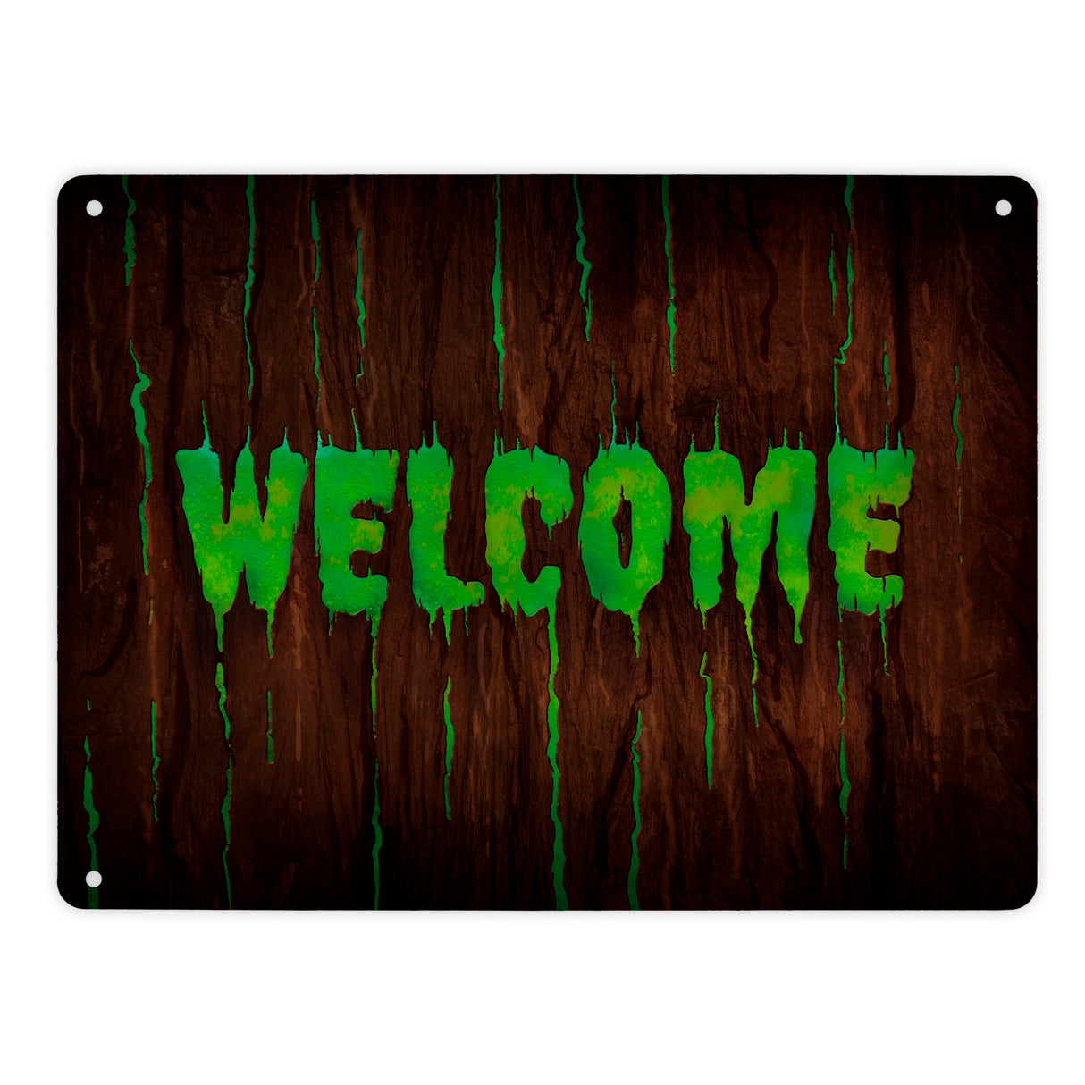 Welcome Metallschild in Holz Optik Halloween Teufel Hölle Kind Kinder Nacht