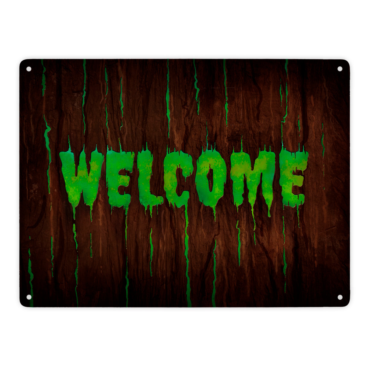 Welcome Metallschild in Holz Optik Halloween Teufel Hölle Kind Kinder Nacht