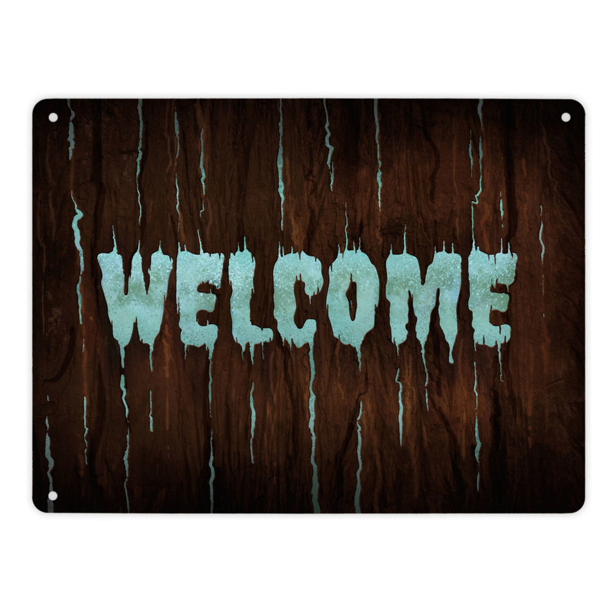 Welcome Metallschild in Holz Optik Halloween Teufel Hölle Kind Kinder Nacht